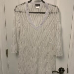 White Sheer Knit V-Neck Top